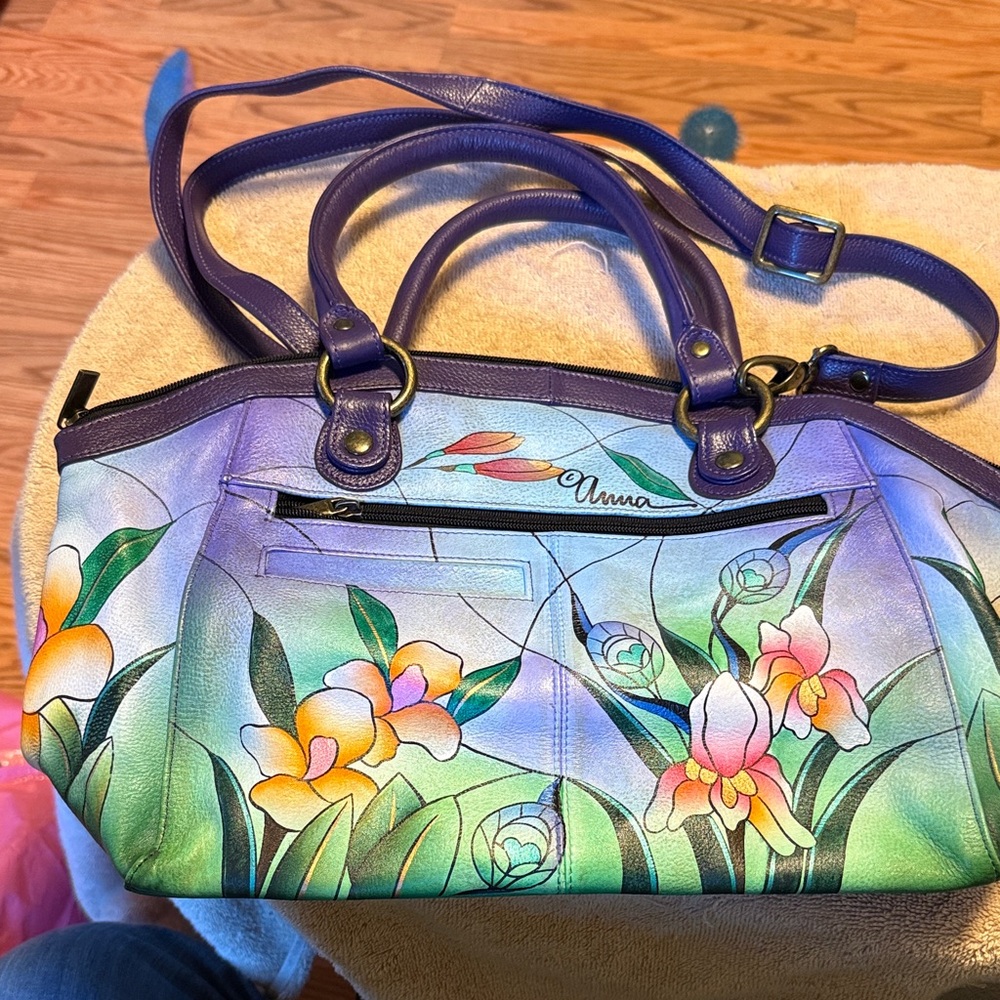 Anna by Anuschka Multicolor Purple Green Orange Floral Shoulder Bag
